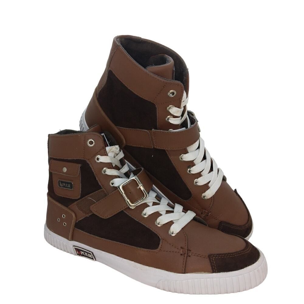 Impulse Mens Pre-owned Designer Two Toned Brown Leather/Suede Sneakers - sz. 12M